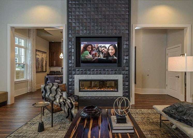 Club Room With Standard Fireplace at Abberly at Southpoint Apartment Homes by HHHunt, Virginia, 22407